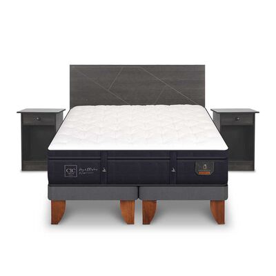 Cama Europea CIC Base Dividida King Súper Premium + Respaldo + 2 Veladores Villarrica