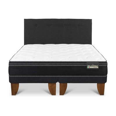 Imagen 1 del producto Cama Europea Belsogno Base Dividida 2 Plazas Premium + Respaldo Black