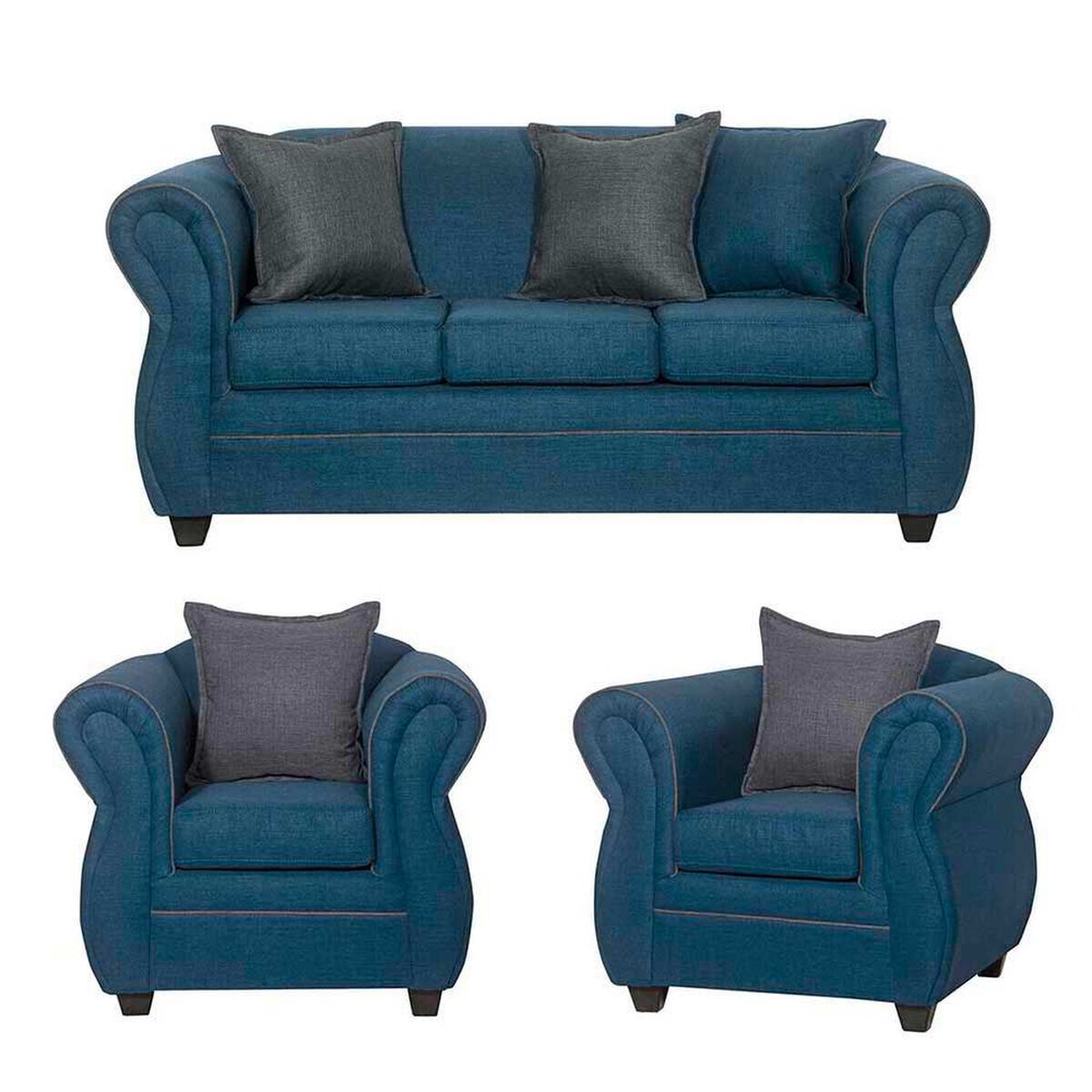 Juego de Living Black Factory Emili Sof&aacute; 3 Cuerpos + Dos Sillones 1 Cuerpo Esmeralda