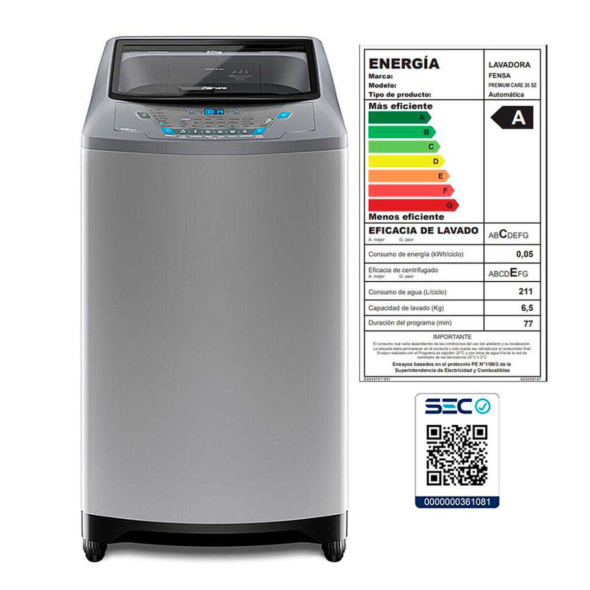 Lavadora Autom&aacute;tica Fensa Premium Care 20SZ 20 kg.
