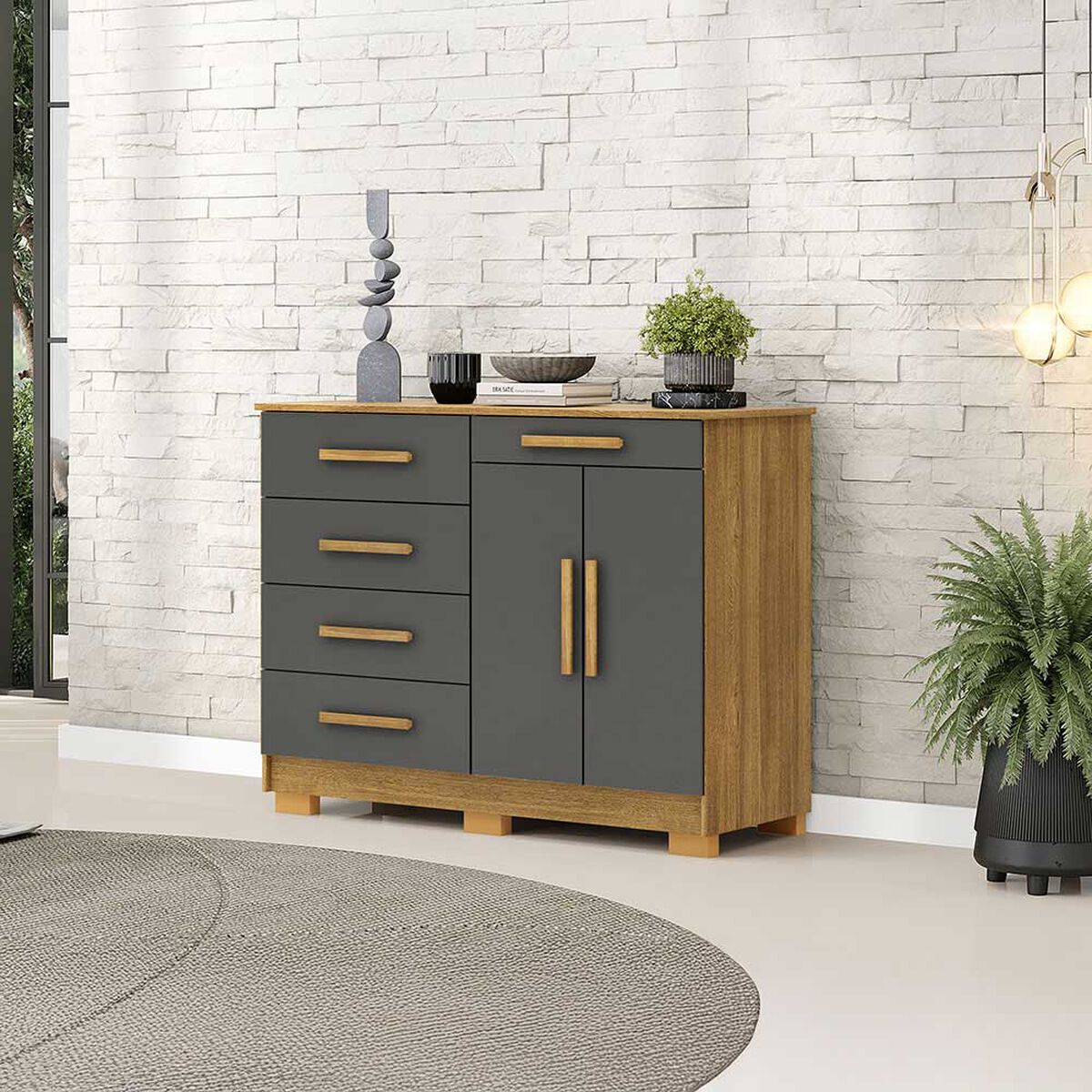 C&oacute;moda Vekkahome Americana 5 Cajones 2 Puertas Gris