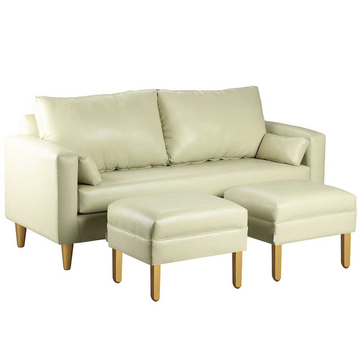 Juego de Living Bodevir Sky PU 01 Sof&aacute; 3 Cuerpos + Dos Pouf 1 Cuerpo Beige&nbsp;