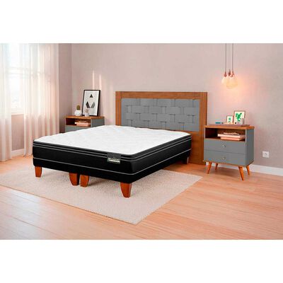 Combo Cama Europea Belsogno Base Dividida 2 Plazas Premium + Respaldo + 2 Veladores Dreams 2 Plazas Treliza Gris