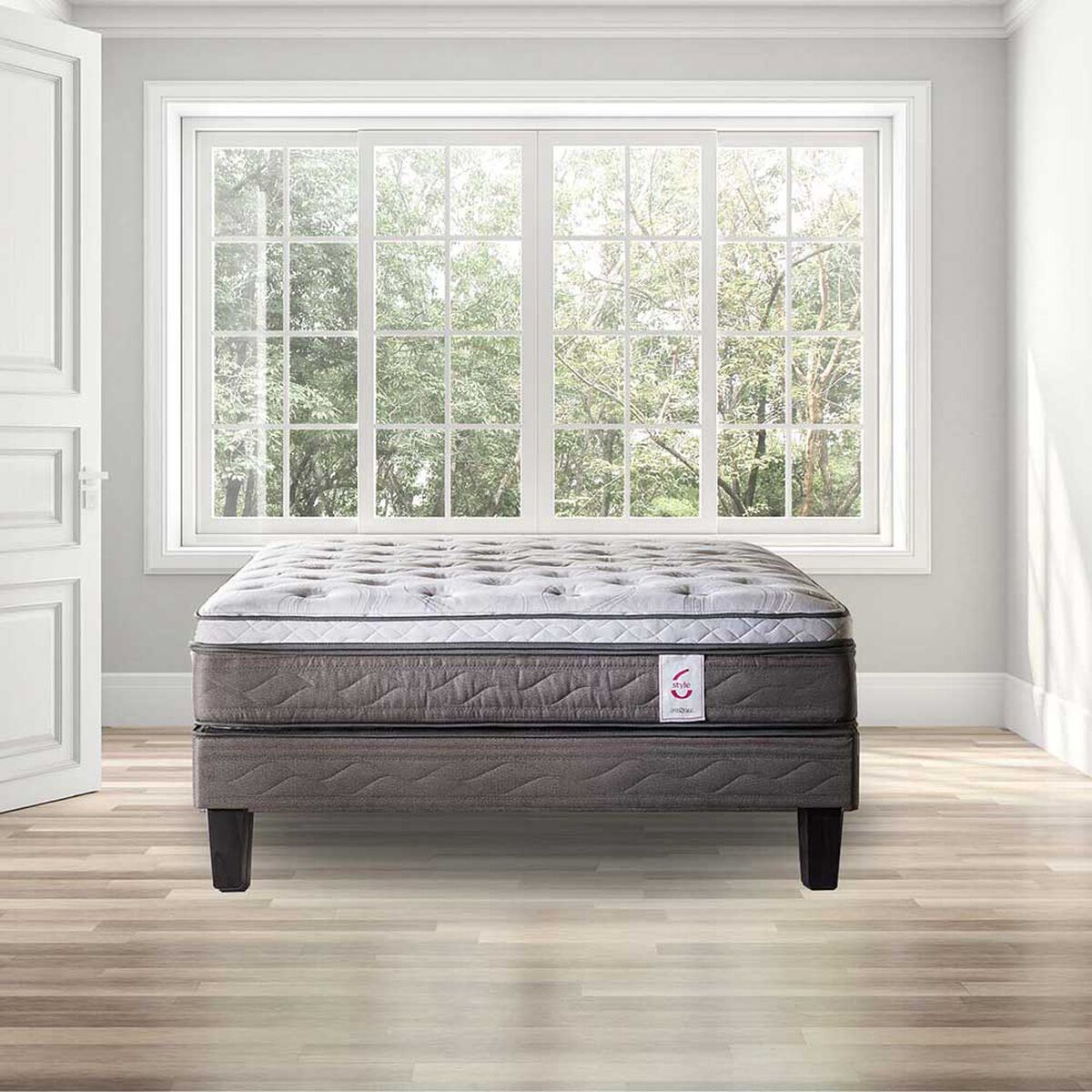 Cama Europea Rosen 2 Plazas New Style 6 + Respaldo + 2 Veladores Charles