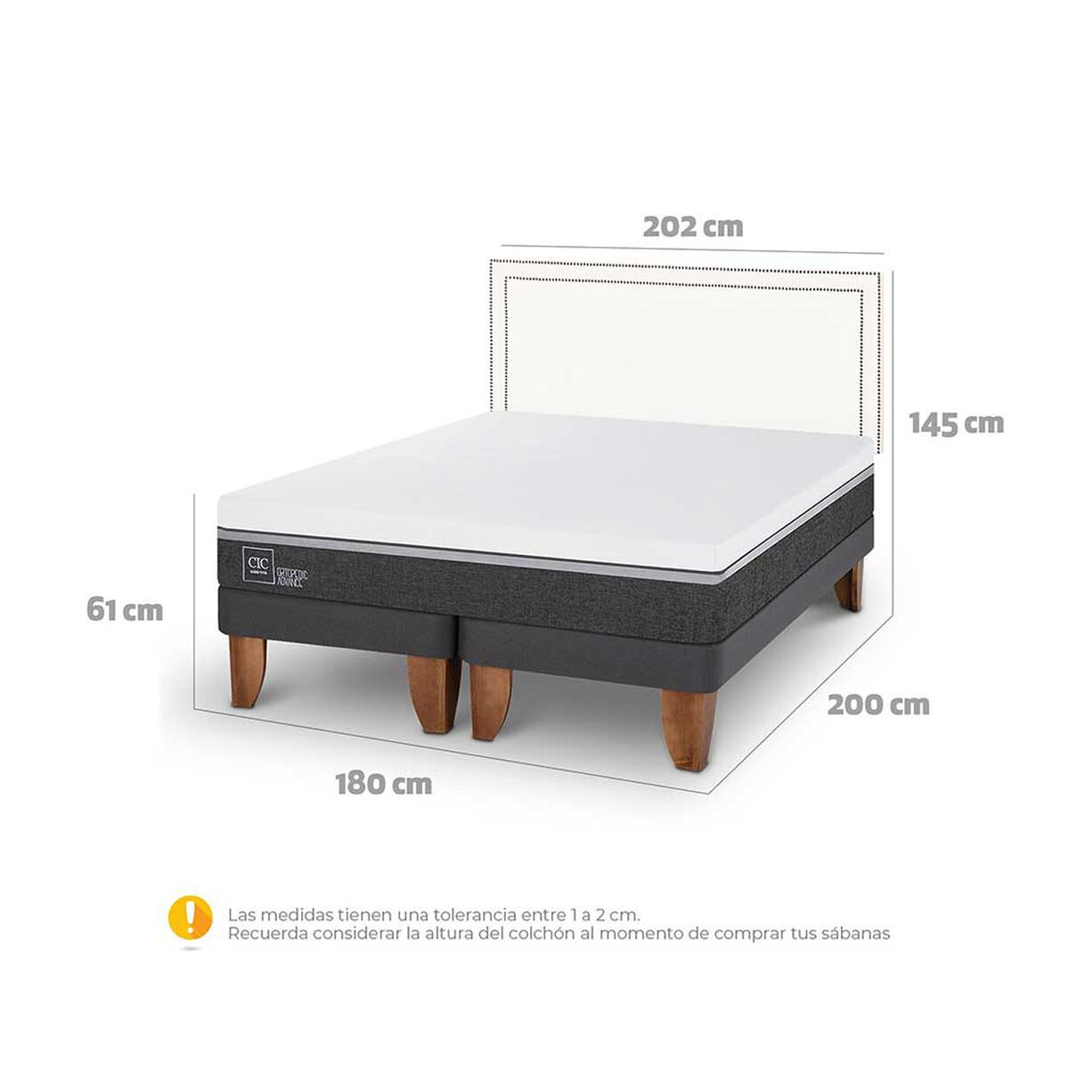 Cama Europea CIC Base Dividida King Ortopedic Advance + Respaldo Danubio