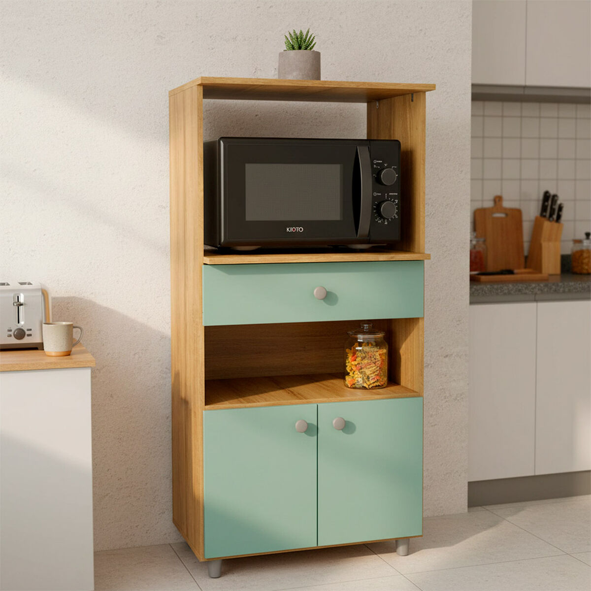 Mueble para Microondas Casanova Carvalho Verde + Microonda An&aacute;logo Kioto Kumamoto 20 L Negro