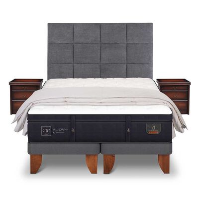 Cama Europea CIC Base Dividida S&uacute;per King S&uacute;per Premium + Respaldo + Veladores + Plum&oacute;n Ganso