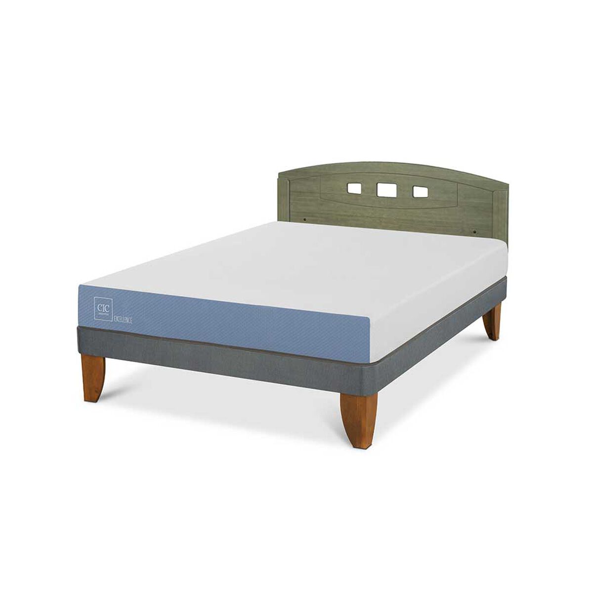Cama Europea CIC 2 Plazas Excellence + Respaldo Gales Olivo
