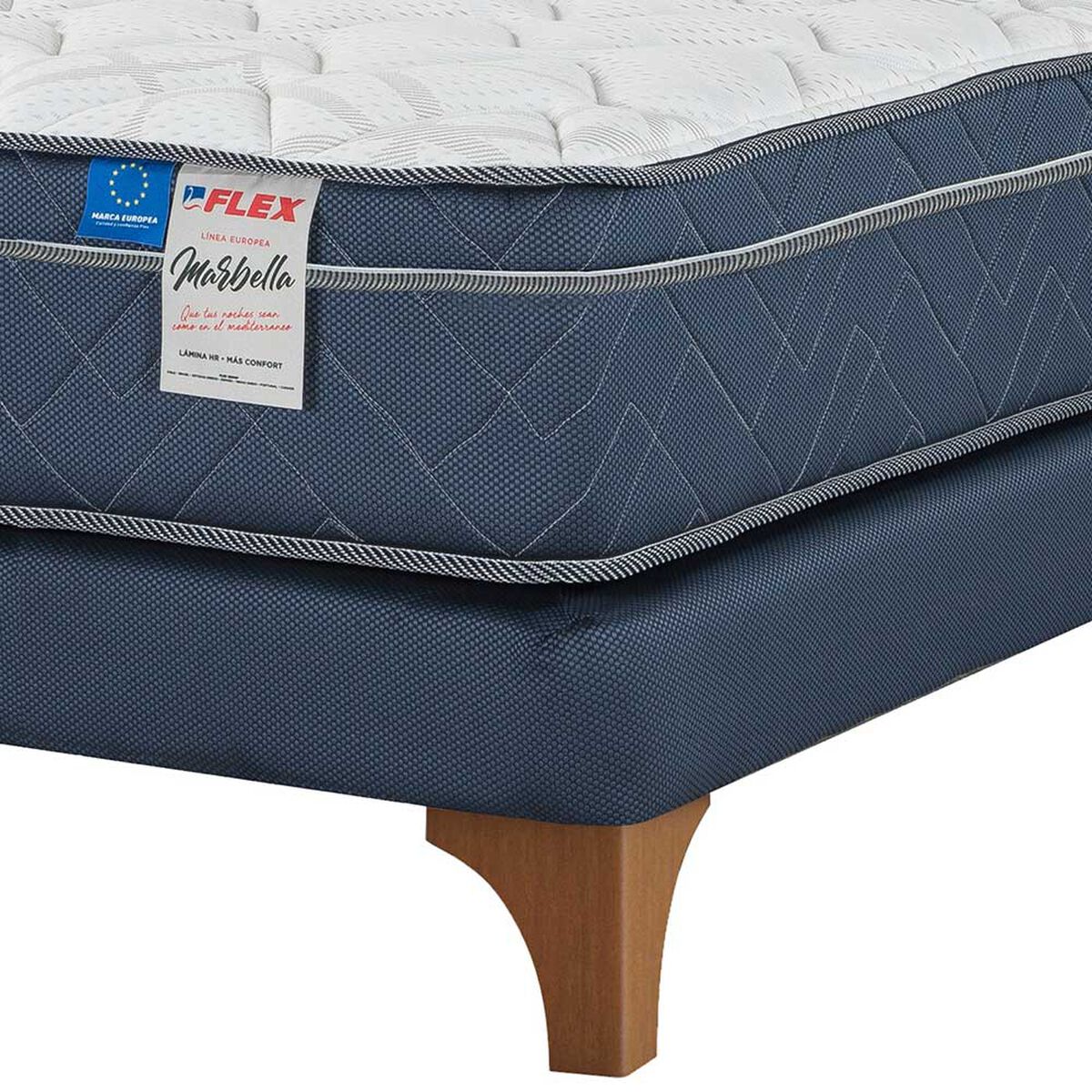 Cama Europea Flex 1,5 Plazas Marbella + Respaldo + Velador Asturias