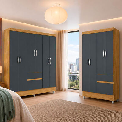Combo Closet Vekkahome 6 Puertas + Closet 4 Puertas Americano Gris