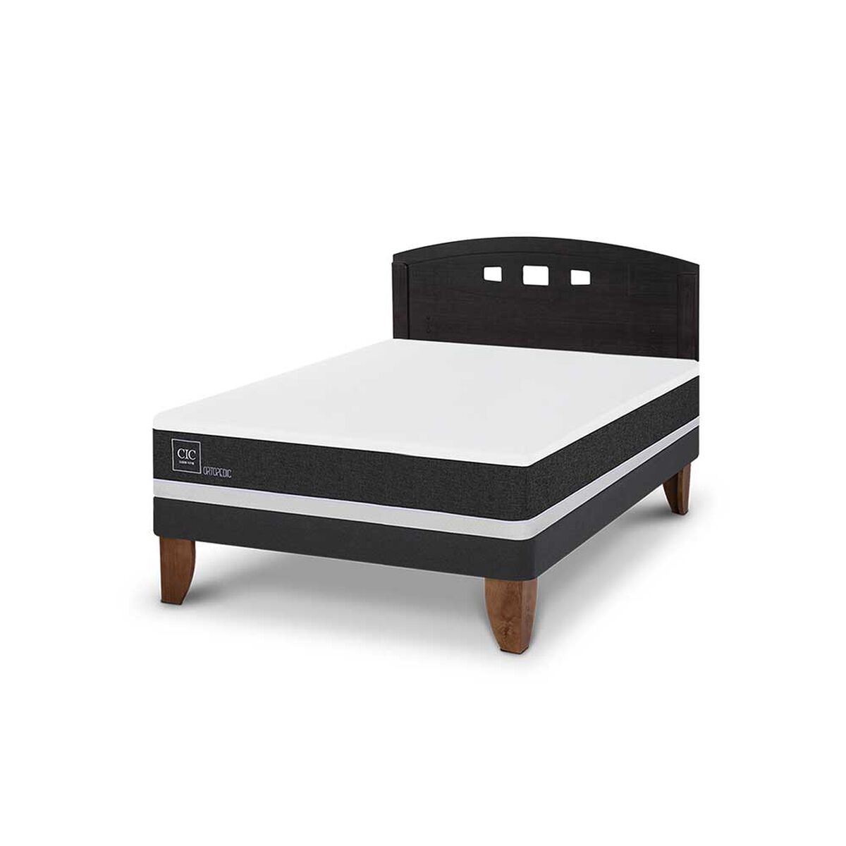 Cama Europea CIC 2 Plazas Ortopedic + Respaldo Gales Negro