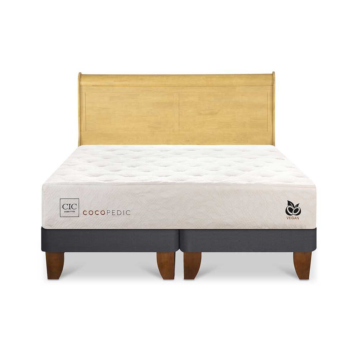 Cama Europea CIC Base Dividida 2 Plazas Cocopedic + Respaldo Miro Mostaza