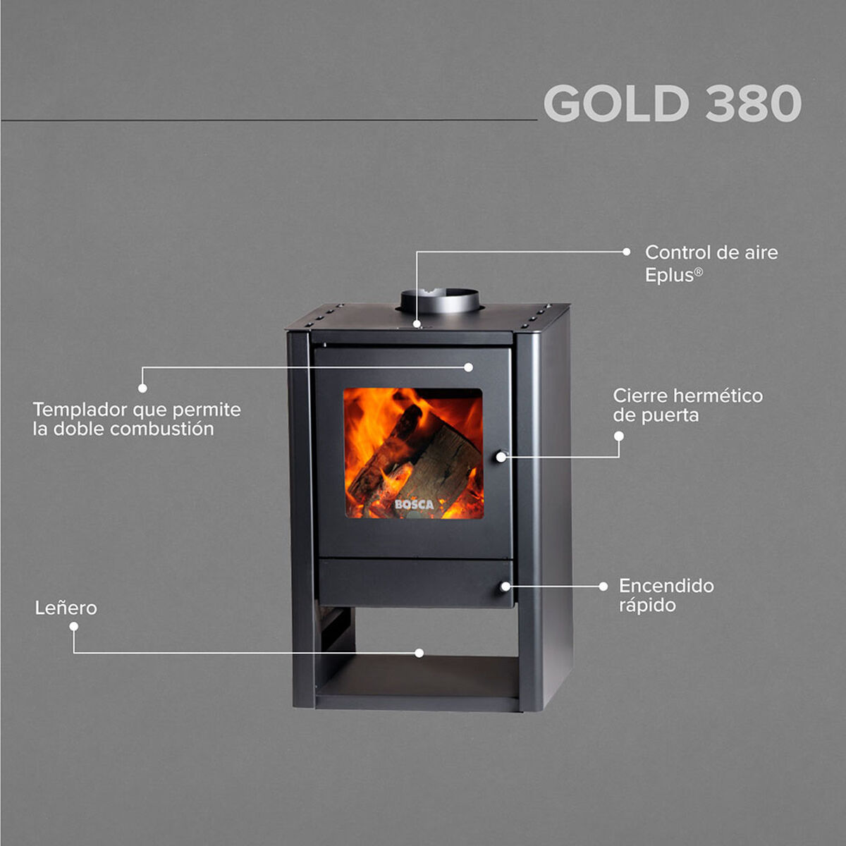 Estufa a Le&ntilde;a Bosca Gold 380 Charcoal