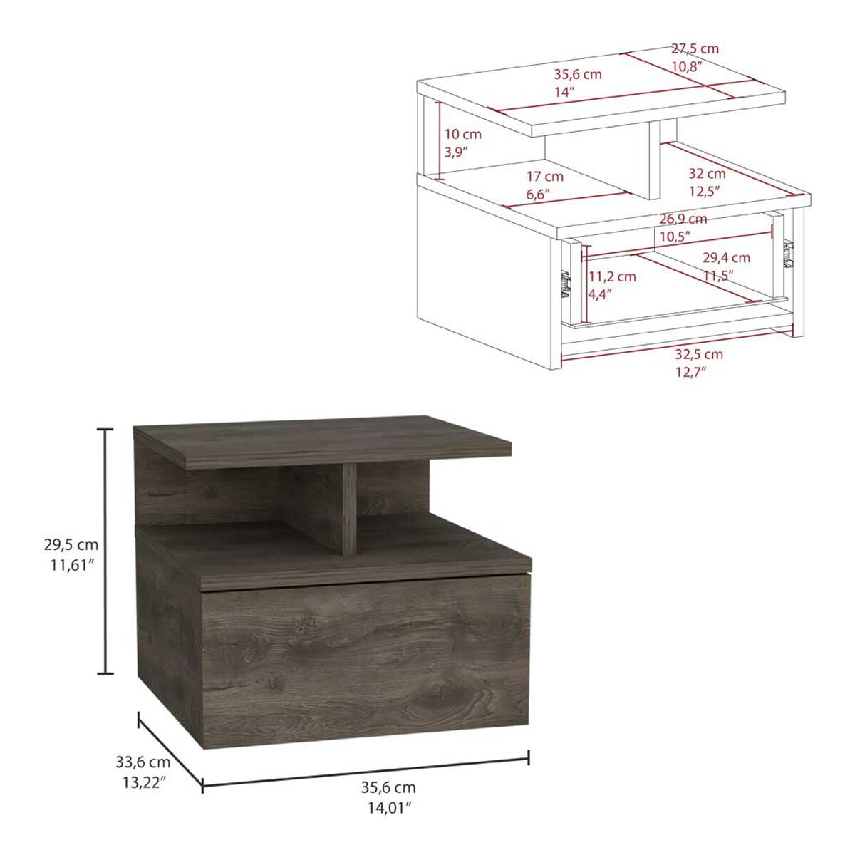 Velador Rectangular TuHome Dreams 1 Cajón Bellota