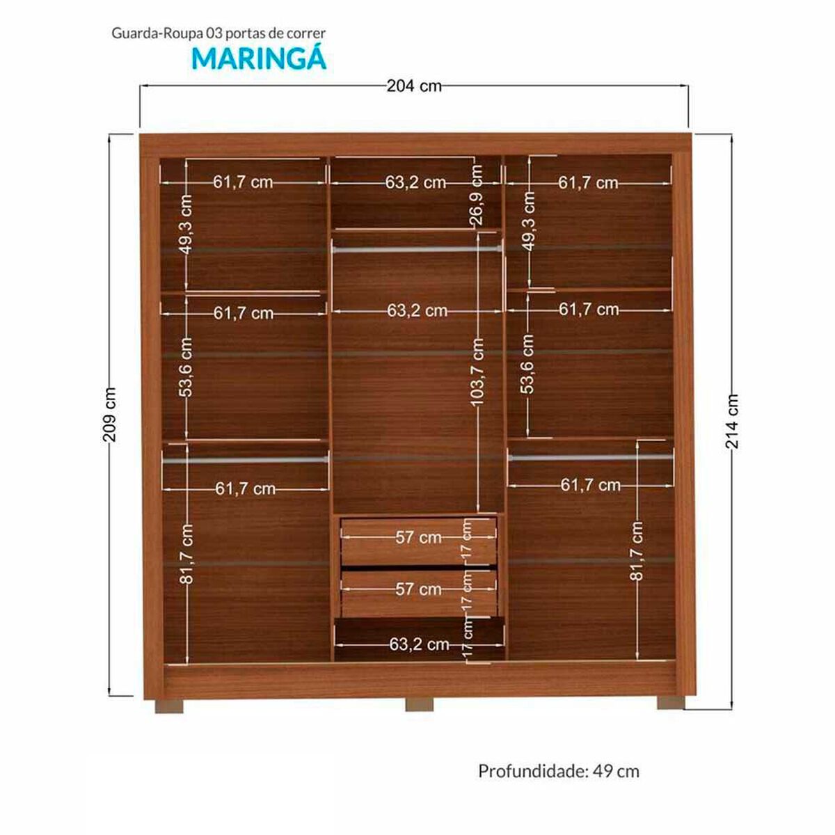 Cl&oacute;set Onessta Maringasin 3 Puertas 2 Cajones Grafito