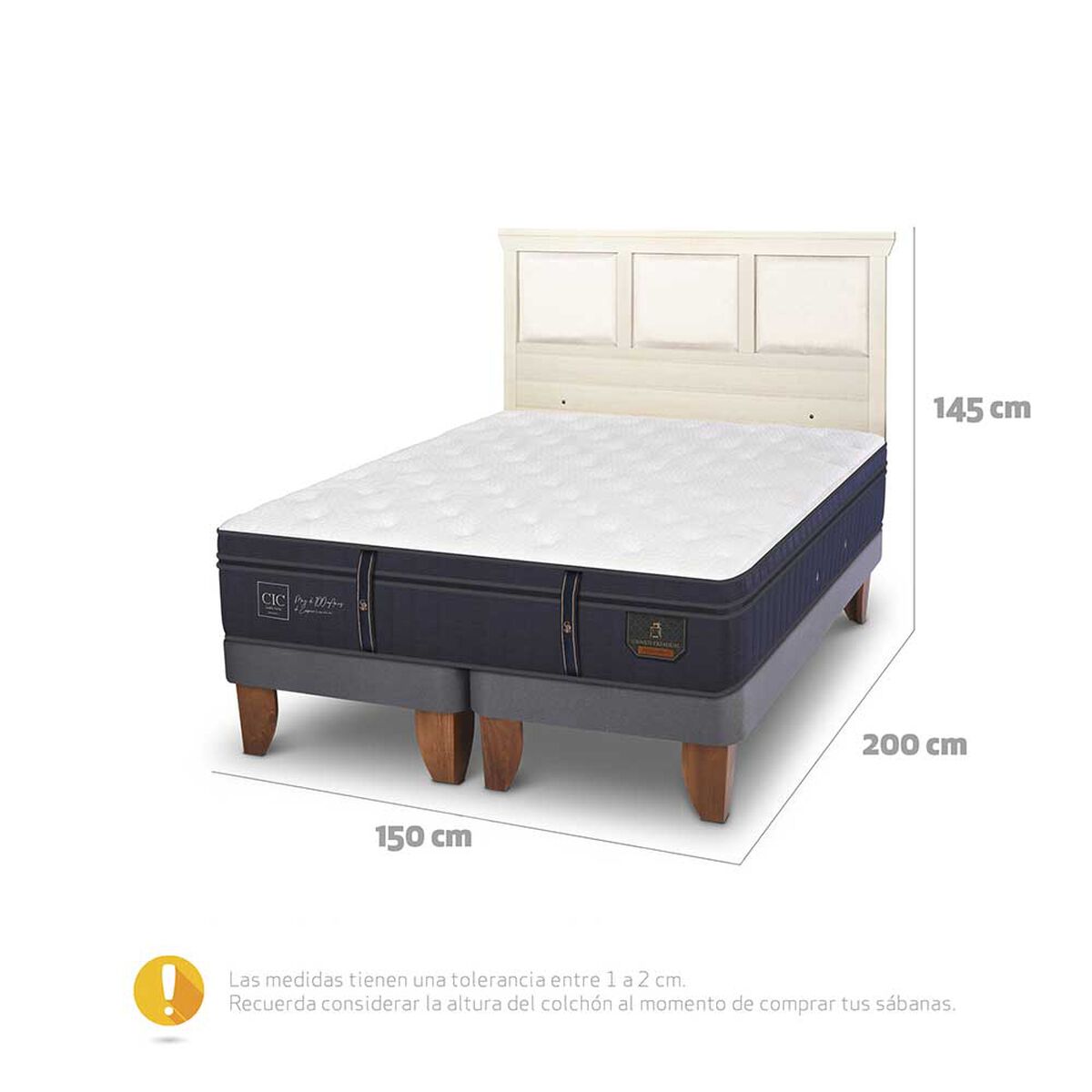 Cama Europea CIC Base Dividida 2 Plazas Grand Premium + Respaldo Torino Alpino