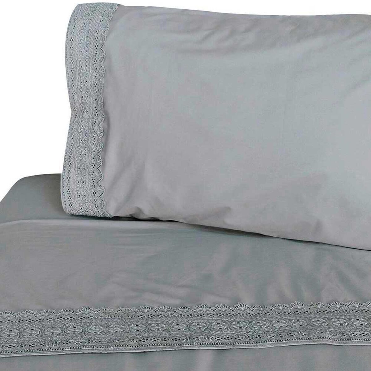 Juego de S&aacute;banas Illusions 180 Hilos 1 Plaza Broderie Gris
