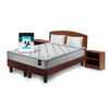 Combo Cama Europea Latam Home 2 Plazas Cannon BD Tela Chocolate + Textil + Respaldo + 2 Veladores Atlas