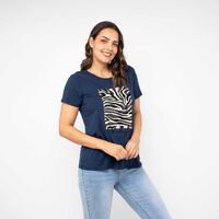 Polera Con Estampado Manga Corta Mujer Zibel Azul, Burdeo, Color-1, Color-2, Crudo