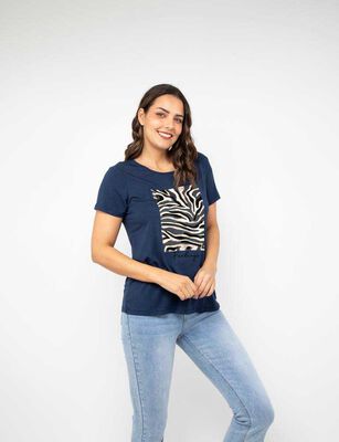 Imagen 1 del producto Polera Con Estampado Manga Corta Mujer Zibel Azul, Burdeo, Color-1, Color-2, Crudo