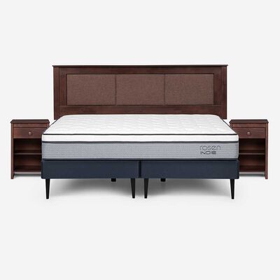 Cama Europea Rosen Base Dividida King Indie + Respaldo + 2 Veladores Rachel