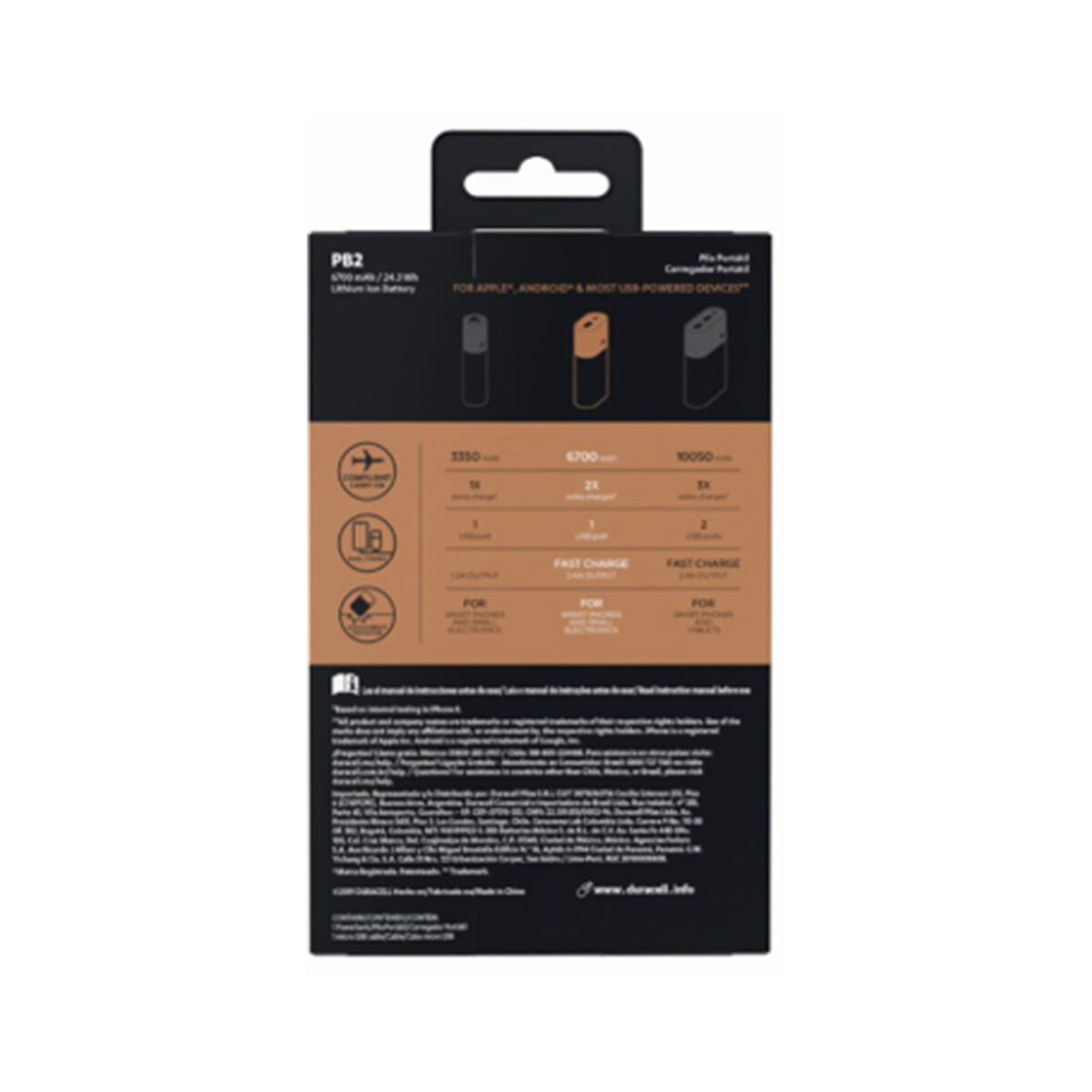Batería Externa Portátil Duracell 6700 mAh