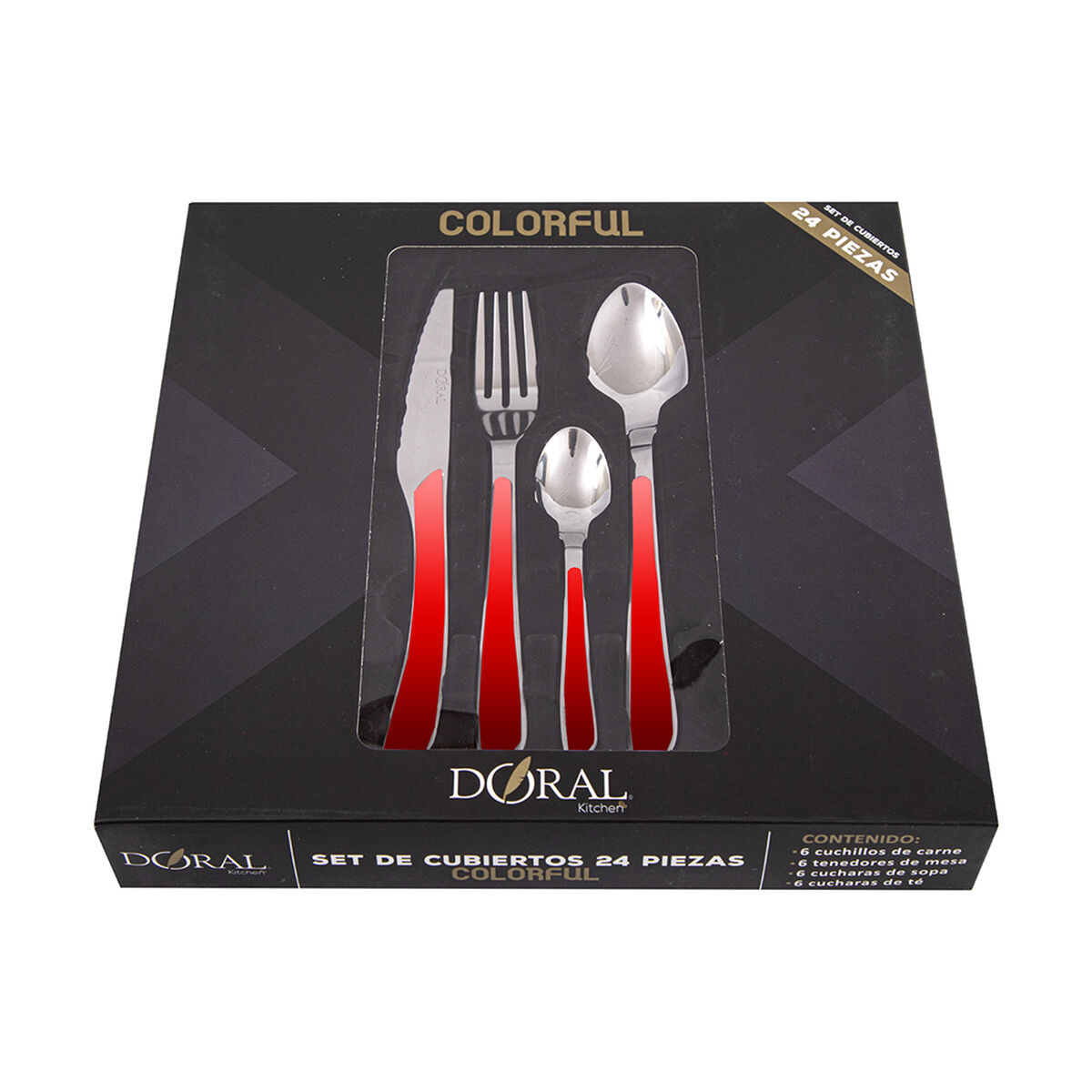 Juego de Cuchillería Doral Colorful 24 Piezas Rojo