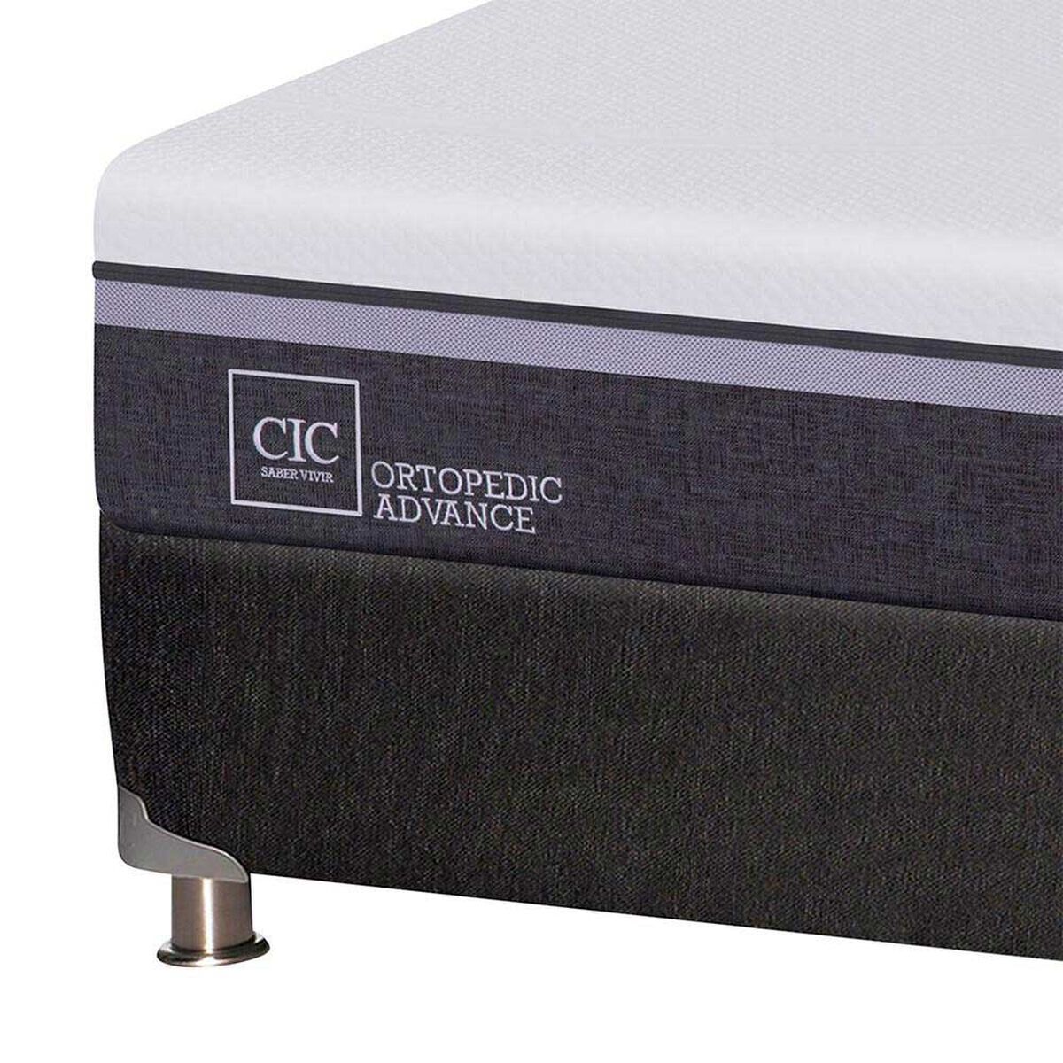 Box Spring CIC Base Dividida 2 Plazas Ortopedic Advance + Respaldo + 2 Veladores