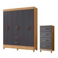 Combo Clóset 6 Puertas 2 Cajones + Cómoda 4 Cajones Vekkahome Mobi Gris