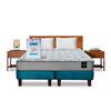 Combo Cama Europea Latam Home 2 Plazas Cannon BD Tela Azul + Textil + Respaldo + 2 Veladores Orion
