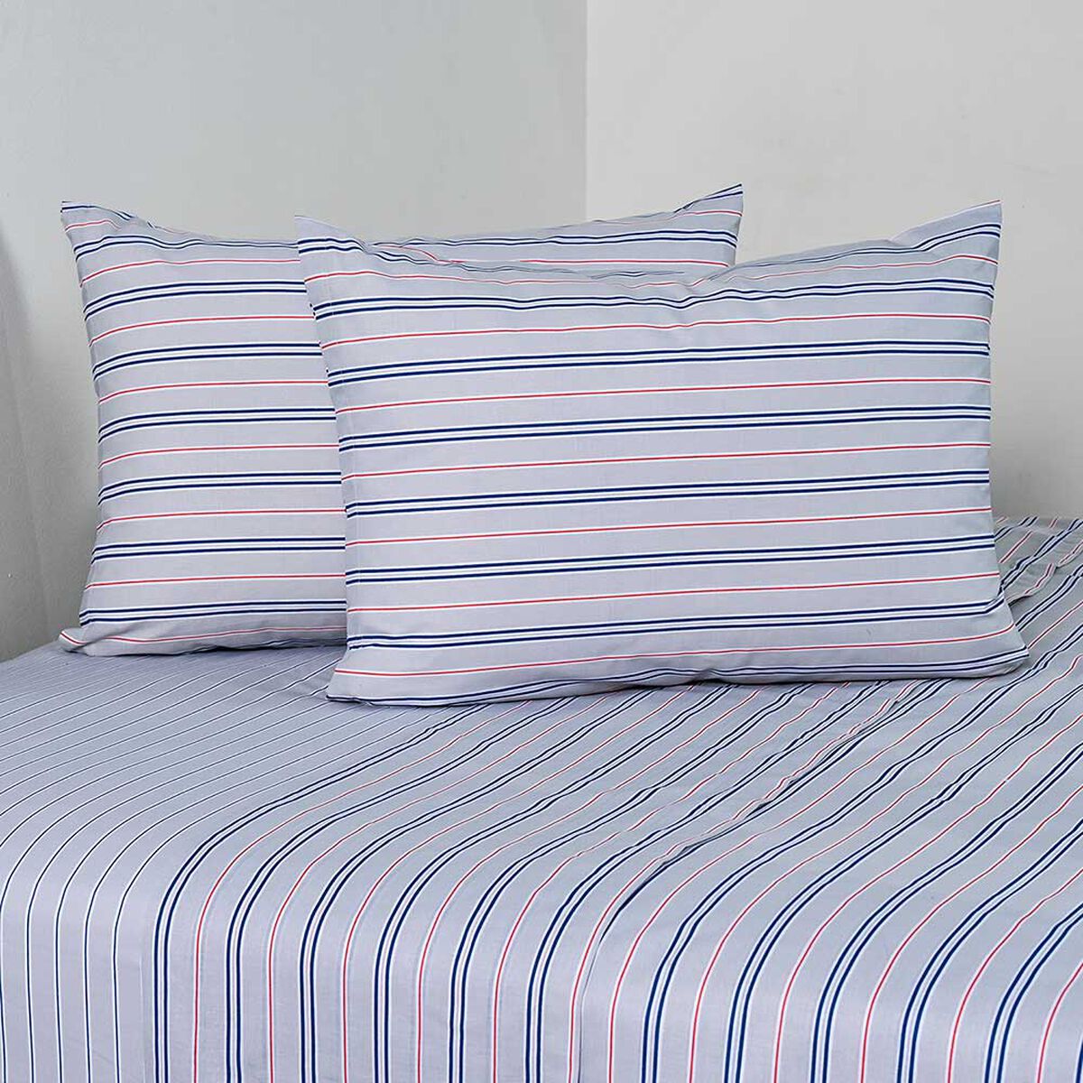 Juego de S&aacute;banas American Family 2 Plazas 144 Hilos Marino Rojo