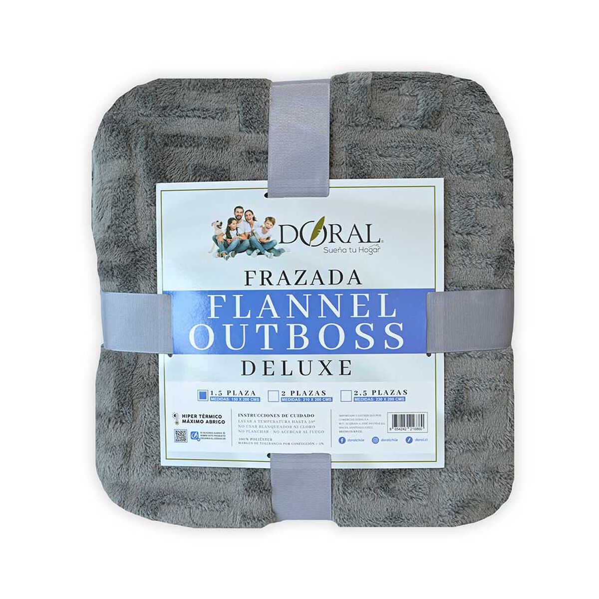 Frazada Poliéster Doral 1,5 Plazas Deluxe Gris Oscuro