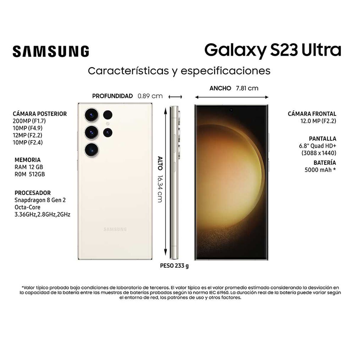 Celular Samsung Galaxy S23 Ultra 512GB 6,8" Cream Liberado