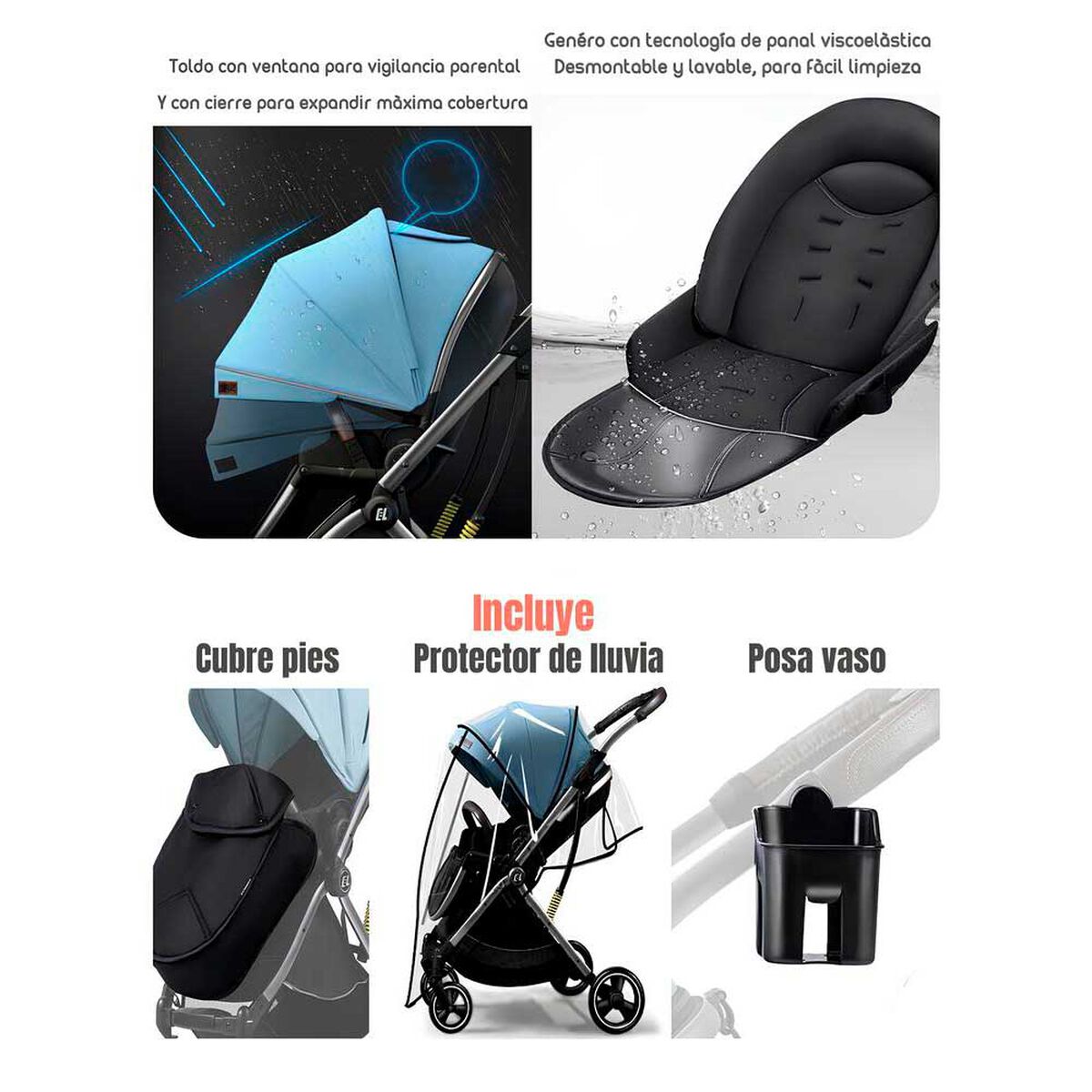Coche de Paseo Modo Apego y Panorámico Gris Lubabycas