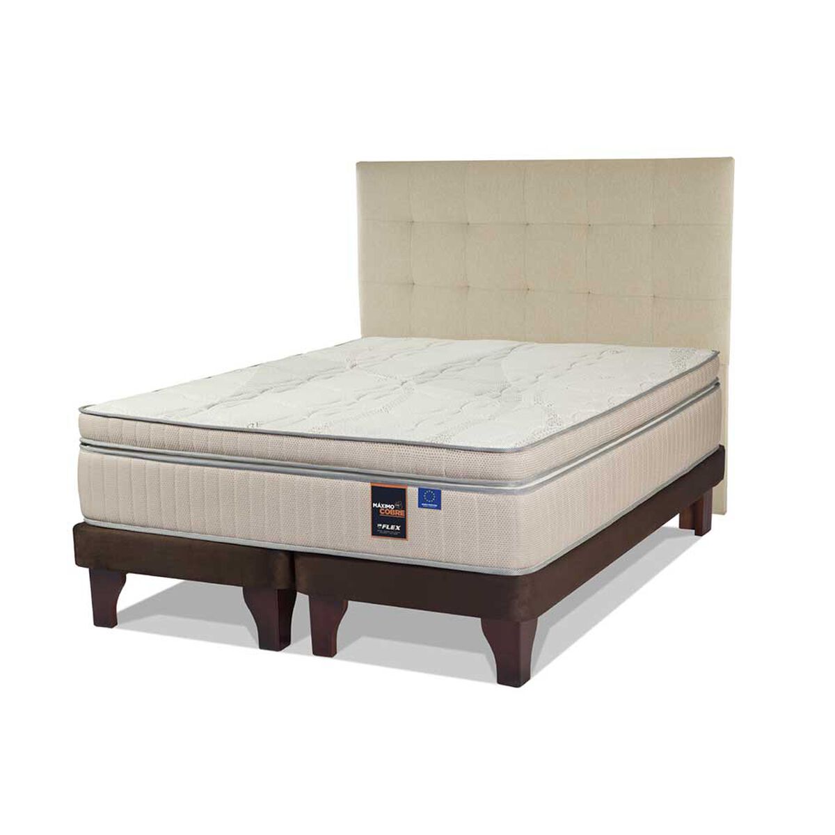 Cama Europea Flex Base Dividida King Máximo Cobre + Respaldo Design Crudo