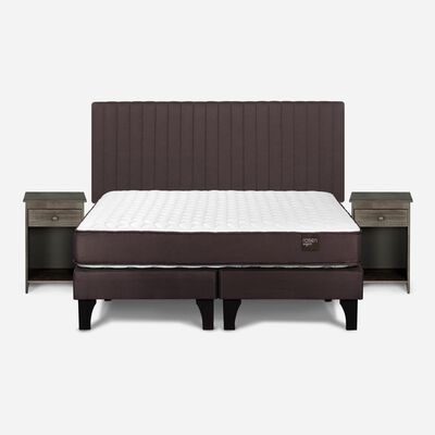 Cama Europea ERGO T 2 plazas + Respaldo Lucio + 2 Veladores Rosen