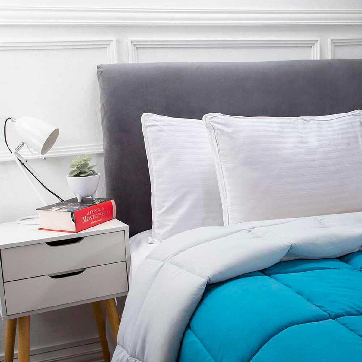 Plum&oacute;n Bicolor Casanova 2 Plazas Liso Azul Plata