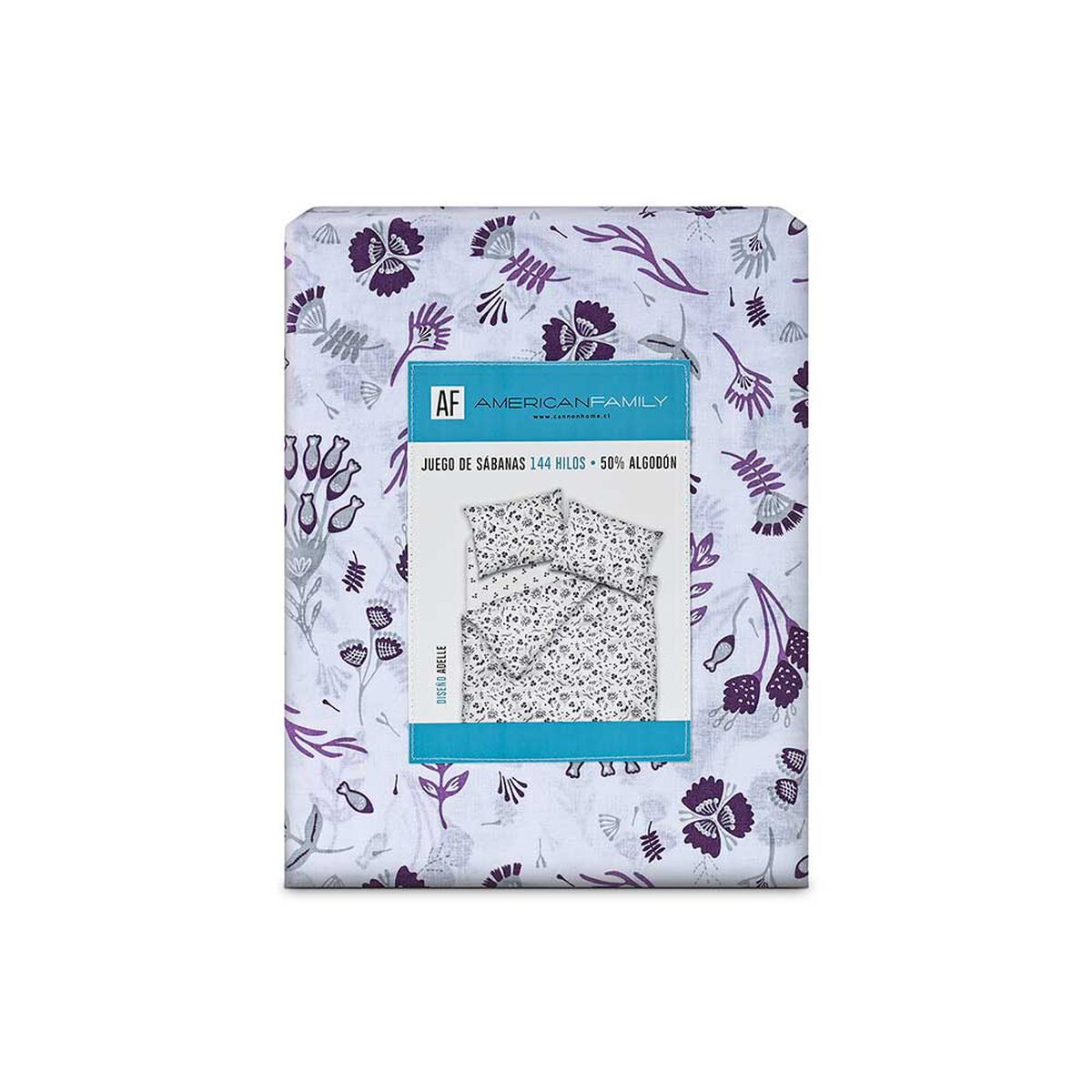 Juego de S&aacute;banas American Family 2 Plazas 144 Hilos Adel Lila