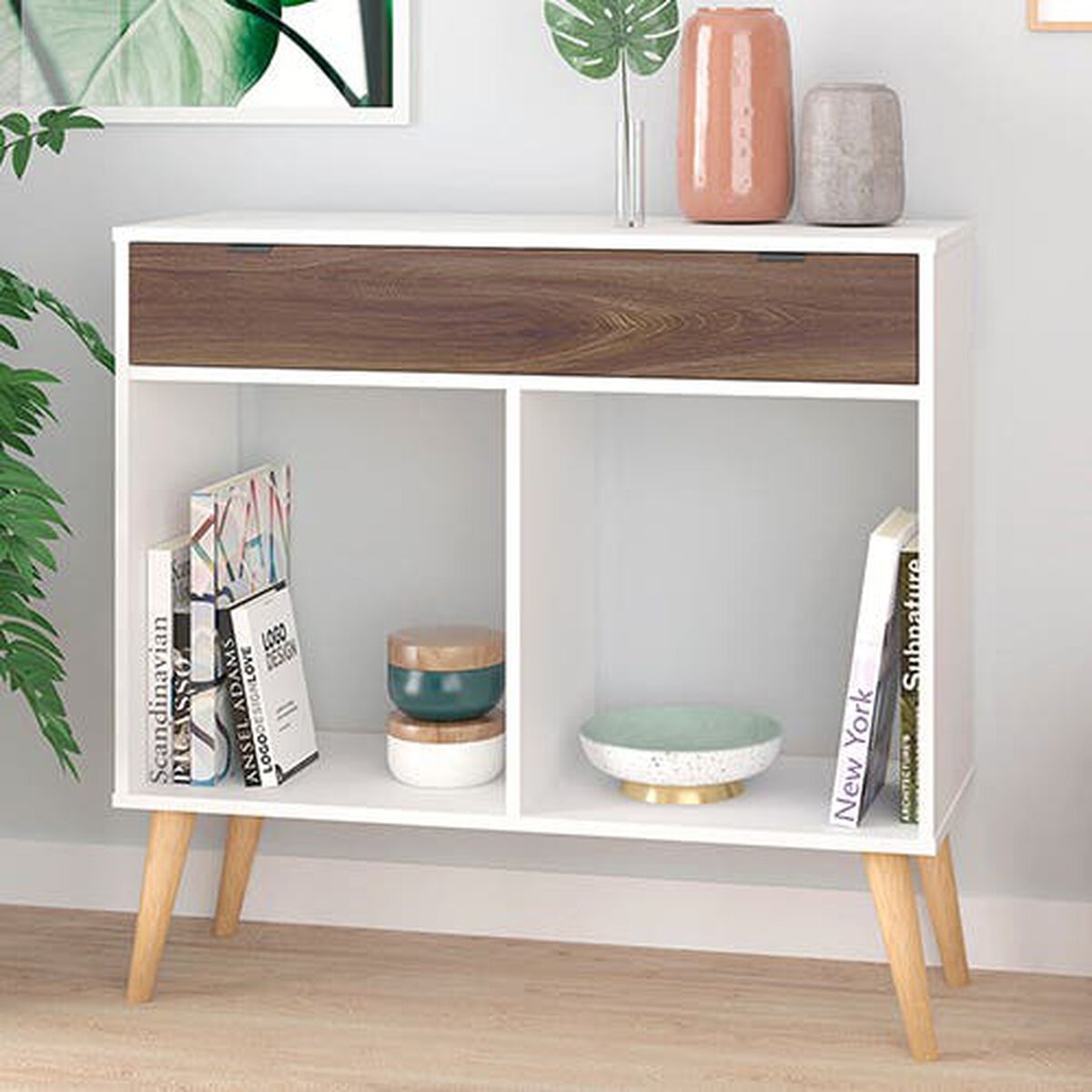 Mesa de Arrimo Home Mobili Aran Blanco Café