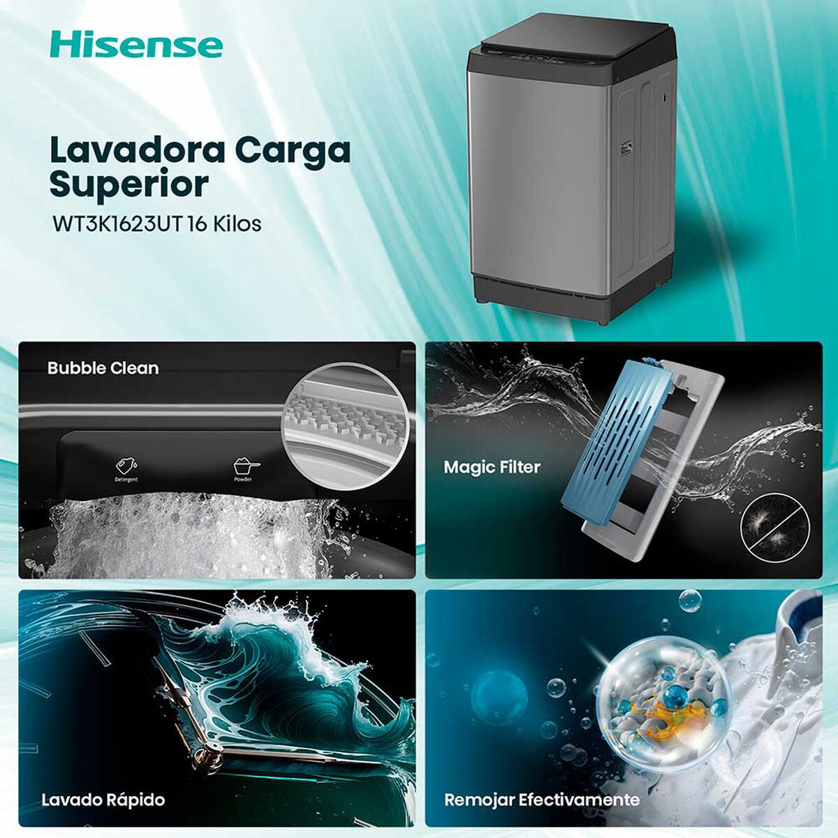 Lavadora Hisense WT3K1623UT 16 Kg.
