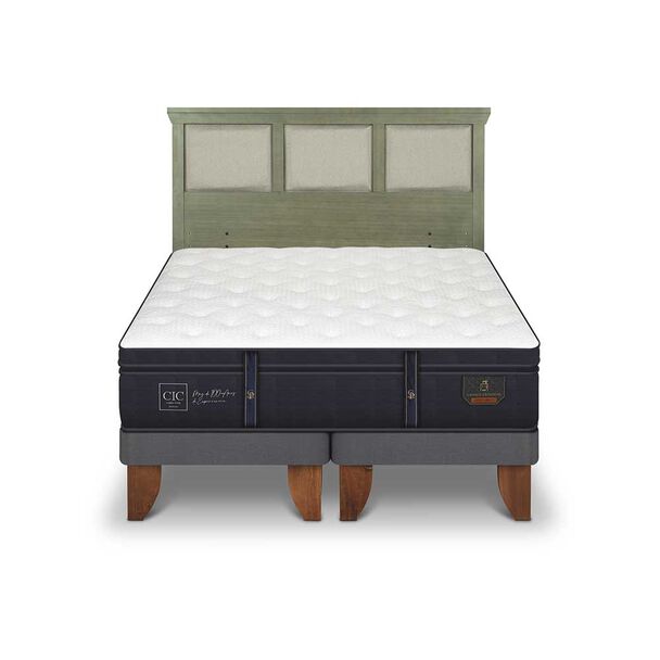 Cama Europea CIC Base Dividida King Grand Premium + Respaldo Torino Olivo