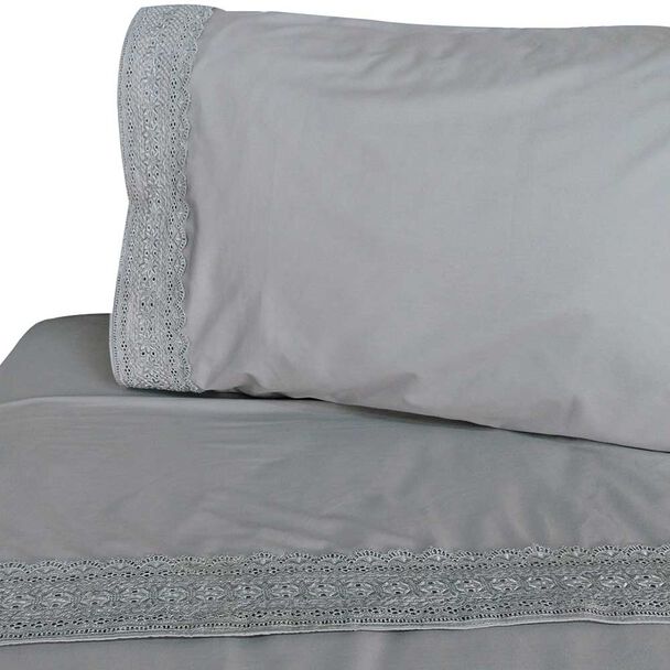 Juego de Sábanas Illusions 180 Hilos 1 Plaza Broderie Gris