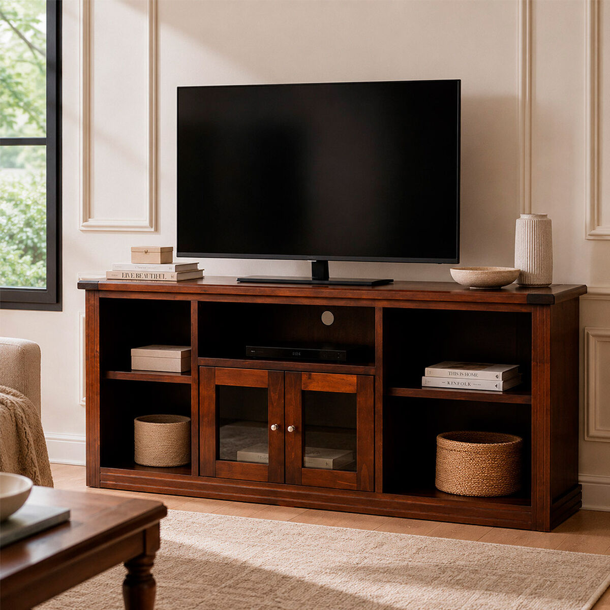Rack TV Muebles Hema Berlin Hasta 50" Chocolate Vidrio