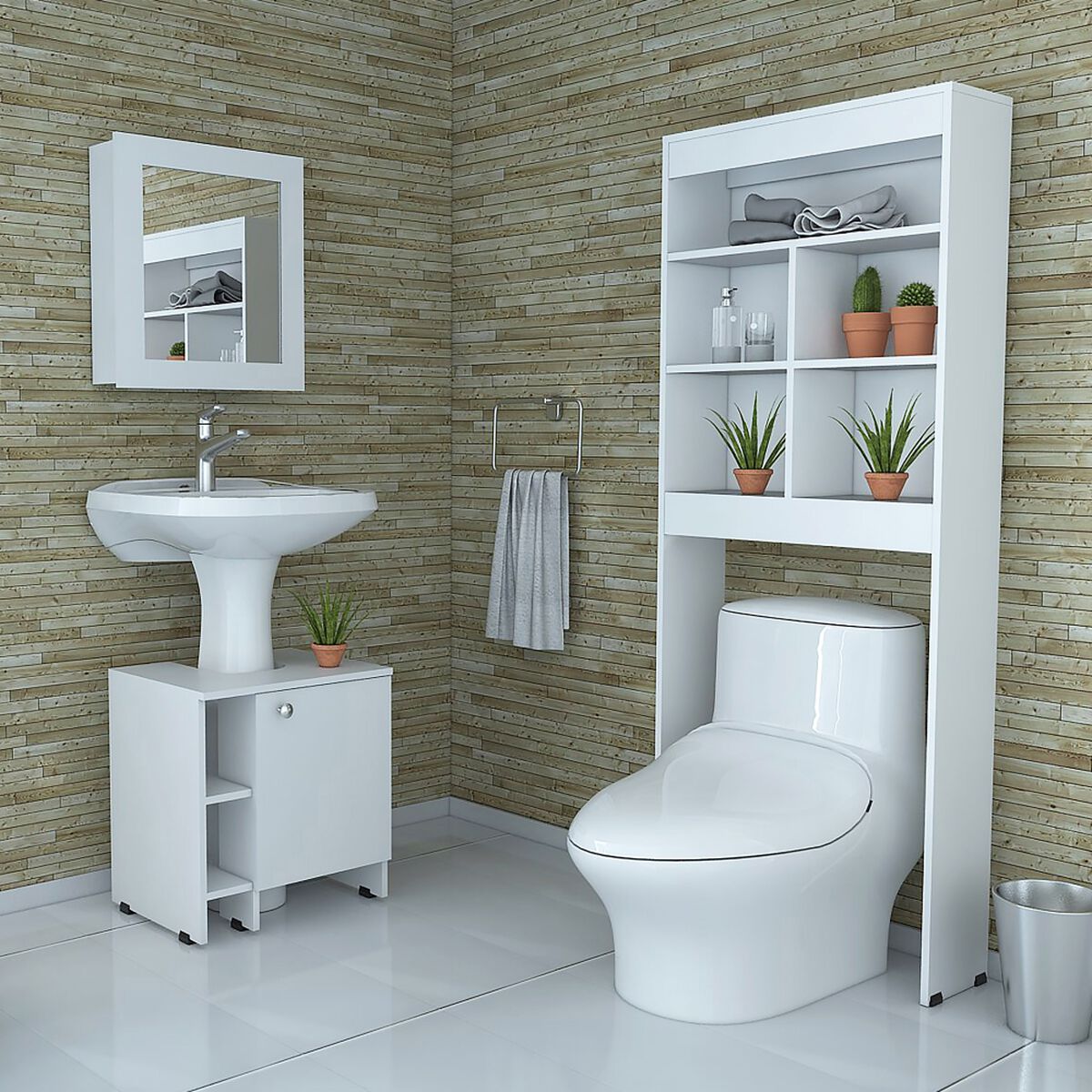 Botiquín + Base Lavamanos + Organizadores + Estante TuHome My Bath