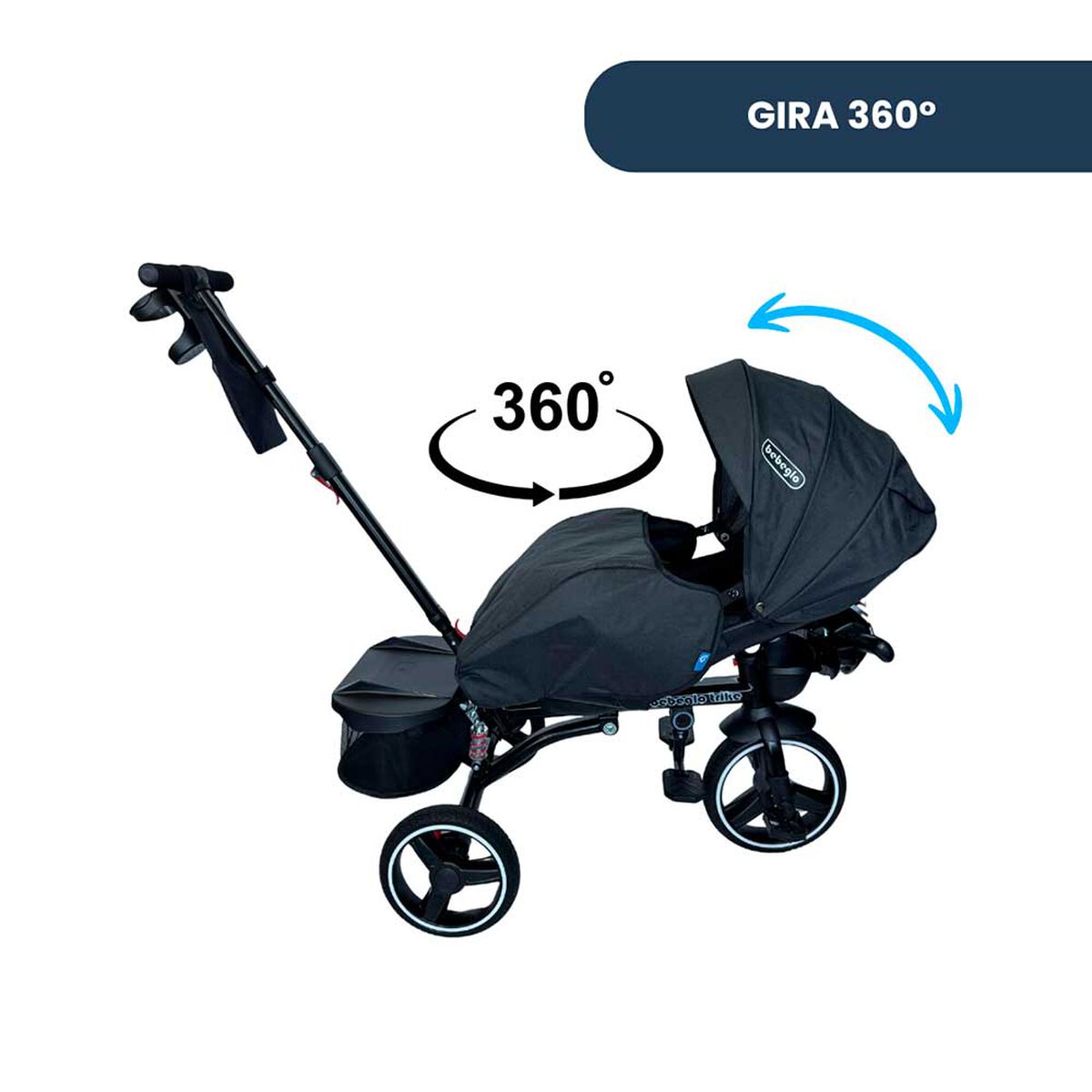 Triciclo Coche Cuna con Bluetooth 360 One Click RS-4090 Negro