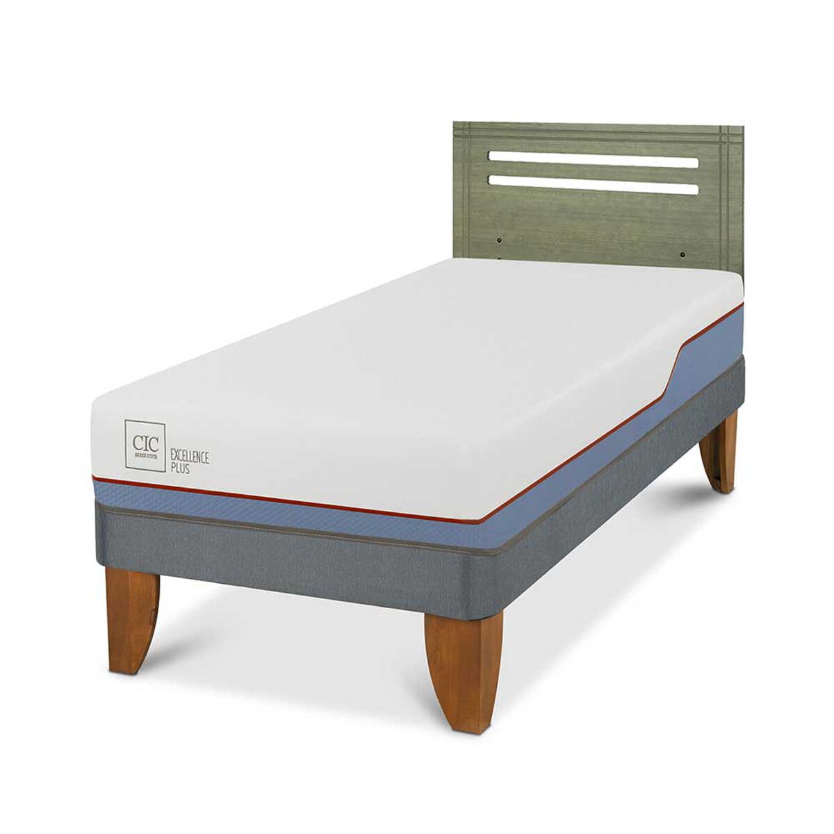 Cama Europea CIC 1,5 Plazas Excellence Plus + Respaldo Munich Olivo