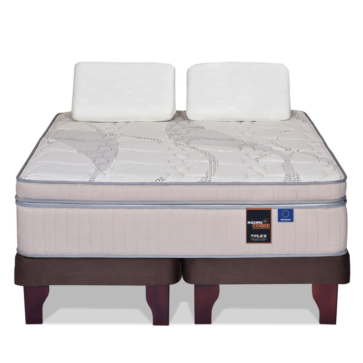 Cama Europea Flex 2 Plazas Maximo Cobre + 2 almohadas