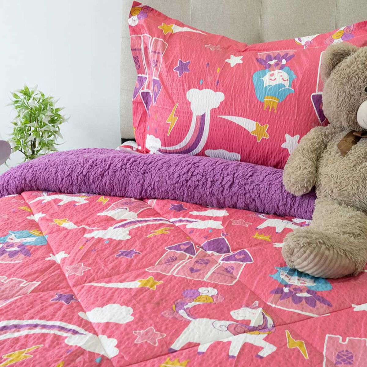 Plum&oacute;n Infantil Doral 1.5 Plazas Senses Estampado Unicornios