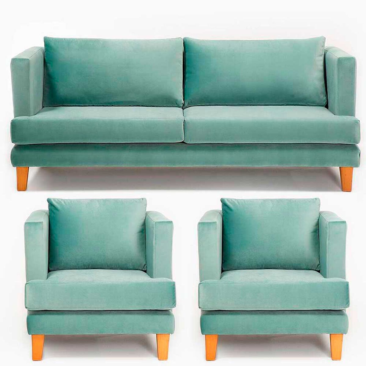 Juego de Living Barra Design Larisa Sof&aacute; 3 Cuerpos + Dos Sillones 1 Cuerpo Verde Claro