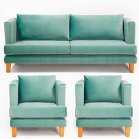 Juego de Living Barra Design Larisa Sofá 3 Cuerpos + Dos Sillones 1 Cuerpo Verde Claro